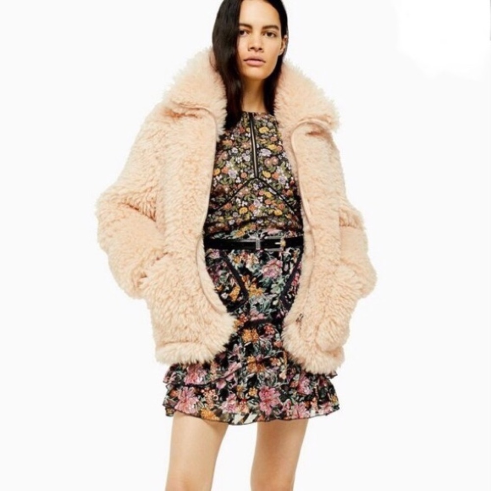 Topshop Jonas faux shearling zip fur coat borg Sherpa - Picture 1 of 14